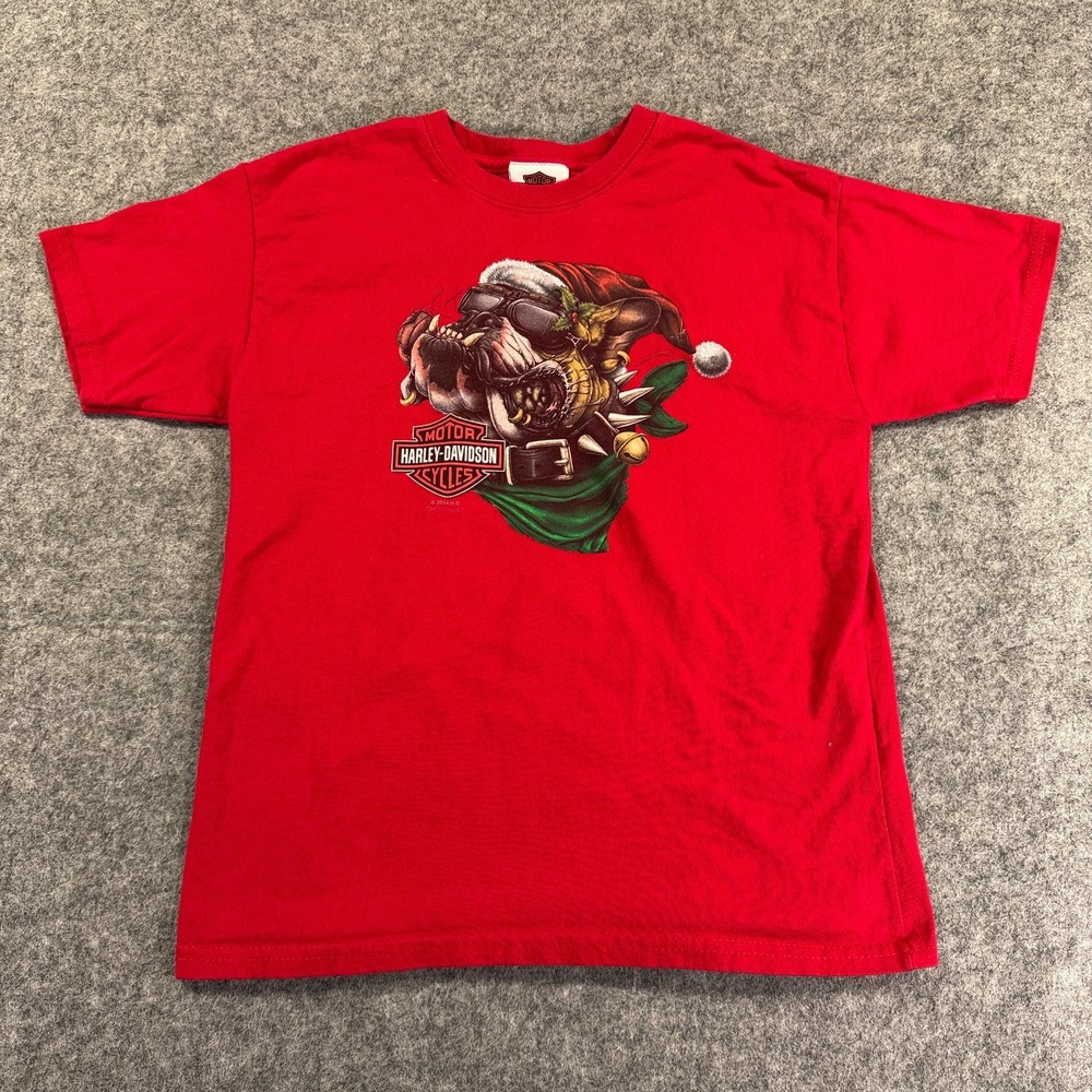 Harley Davidson Shirt‎ Youth Medium Red Christmas Bulldog Panama City Beach